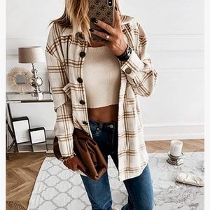 Peaceglad fleece shirt long plaid Medium